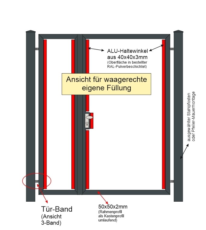 Gartentür "Eigene Füllung waagerecht" farbbeschichtet