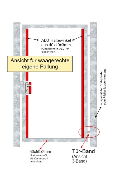 Gartentür "Eigene Füllung waagerecht"  Stahl verzinkt