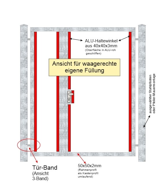 Gartentür "Eigene Füllung waagerecht" 2-flüglig Stahl verzinkt