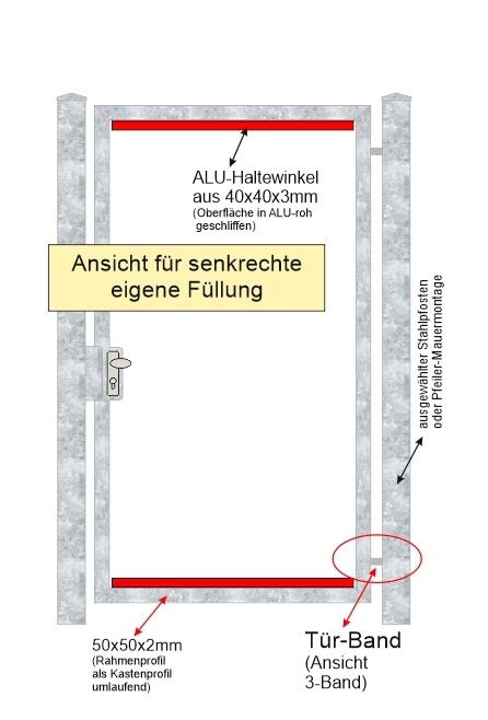 Gartentür "Eigene Füllung senkrecht"  Stahl verzinkt