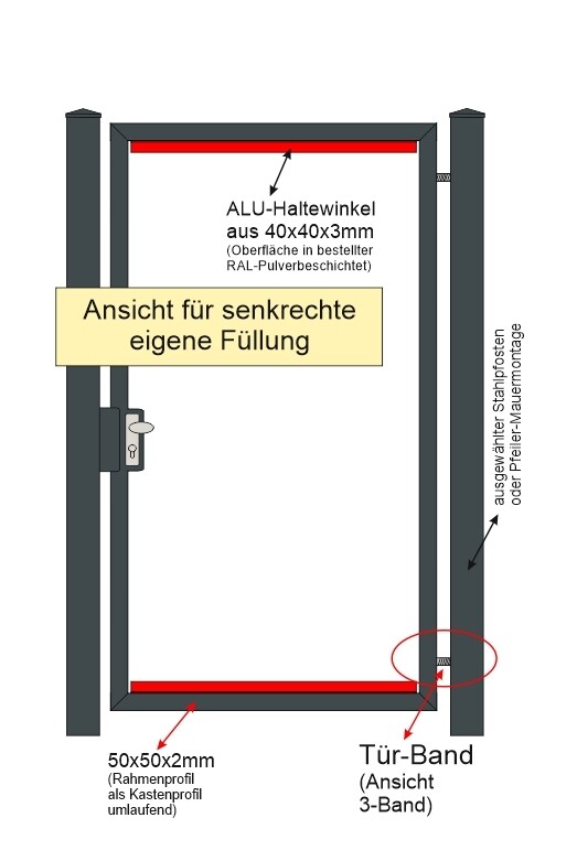 Gartentür "Eigene Füllung senkrecht" farbbeschichtet