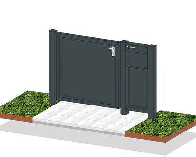 Gartentür mit Briefkasten "Blickdicht-ALU+BK" beschichtet mit Rahmen Stahl verzinkt