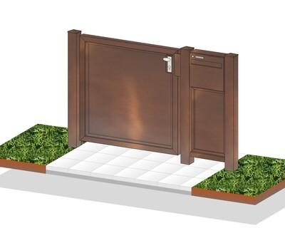Gartentür mit Briefkasten "Blickdicht-ALU+Corten+BK" beschichtet mit Rahmen Stahl verzinkt