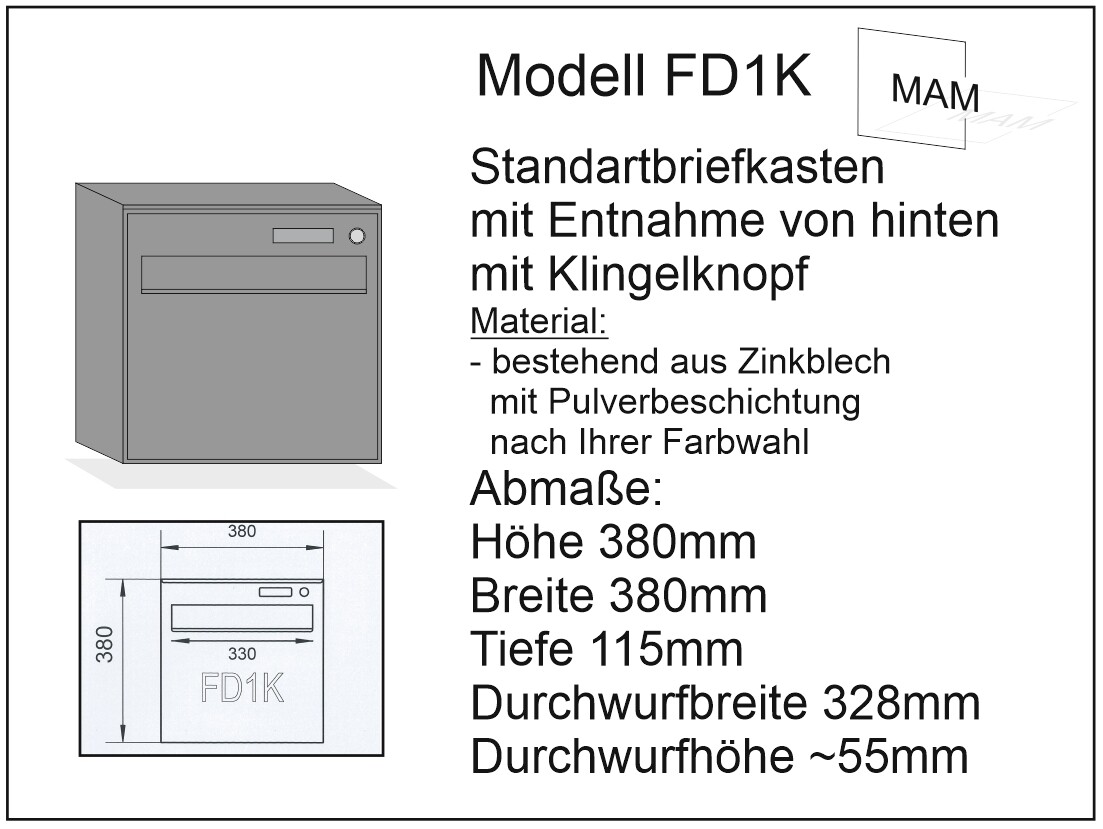 Briefkasten Modell FD1K mit Klingelknopf