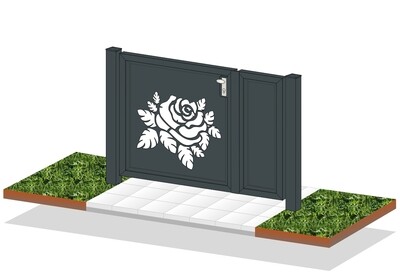 Gartentür 2-flüglig "Laser Rose-1" ALU beschichtet mit Rahmen Stahl verzinkt