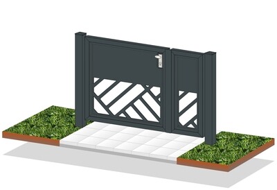 Gartentür 2-flüglig  "Laser Kachel" ALU  beschichtet mit Rahmen Stahl verzinkt