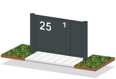 Gartentür "Hausnummer" ALU 2-flüglig beschichtet mit Rahmen Stahl verzinkt