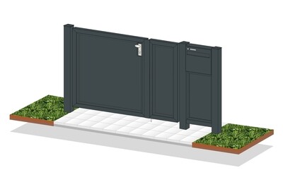 Gartentür 2-flüglig mit Briefkasten "Blickdicht-ALU+BK" beschichtet mit Rahmen Stahl verzinkt