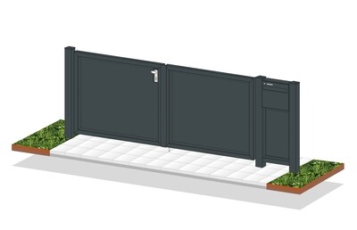Gartentor mit Briefkasten "Blickdicht-ALU+BK" beschichtet mit Rahmen Stahl verzinkt