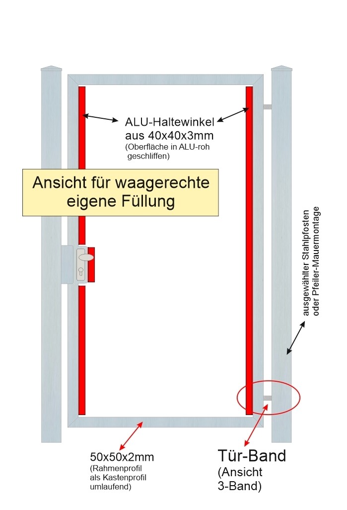 Gartentür "Eigene Füllung waagerecht"  Edelstahl V2A