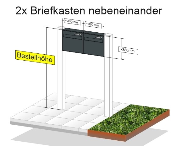 Briefkasten Element + Paketbox freie Auswahl, Anordnung Briefkasten auswählen: 2x Briefkästen nebeneinander, Kategorie Höhe auswählen: bis 900mm