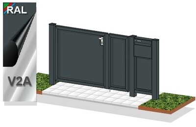 Gartentür mit Briefkasten "Blickdicht" 2-flüglig farbbeschichtet