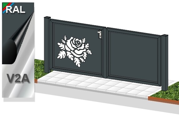Gartentor 2-flüglig "Laser Rose-1" ALU beschichtet