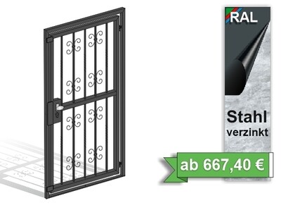 Gittertür "Barock" Stahl verzinkt wahlweise beschichtet Gittertür "Barock" Stahl verzinkt wahlweise beschichtet