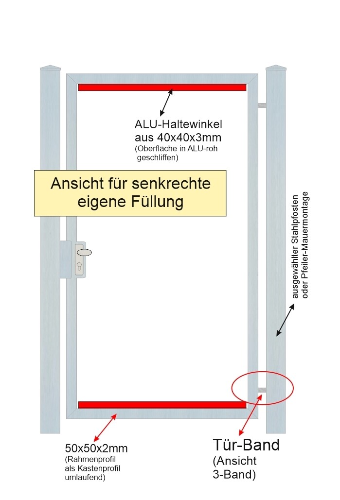 Gartentür "Eigene Füllung senkrecht"  Edelstahl V2A