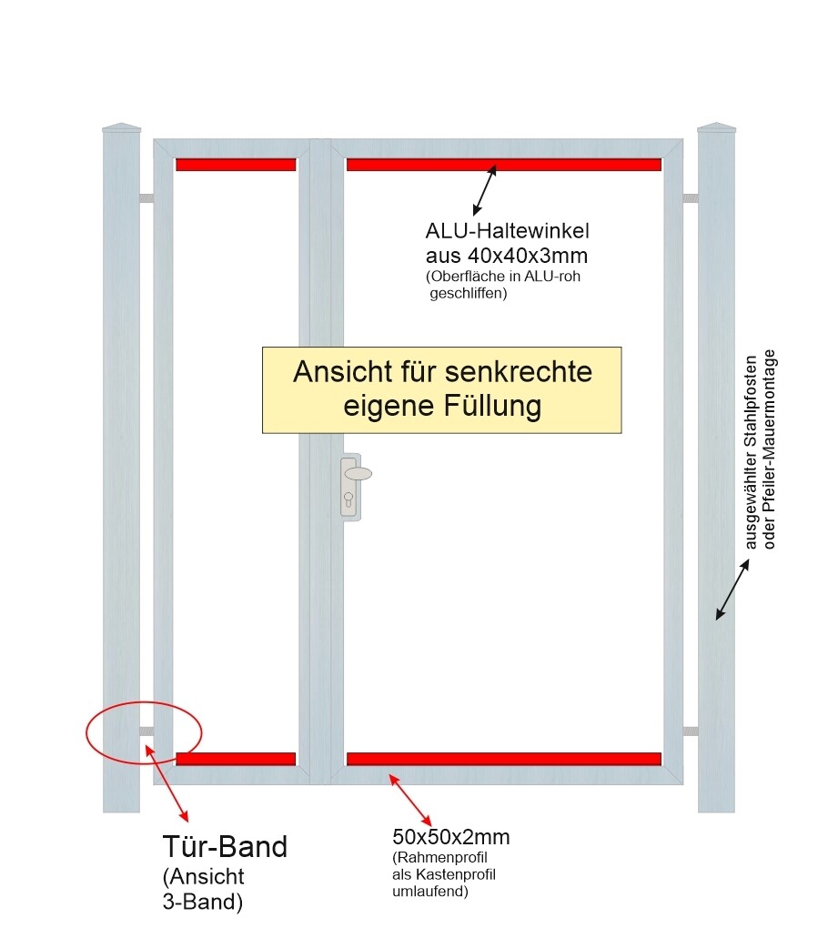 Gartentür "Eigene Füllung senkrecht" 2-flüglig Edelstahl V2A
