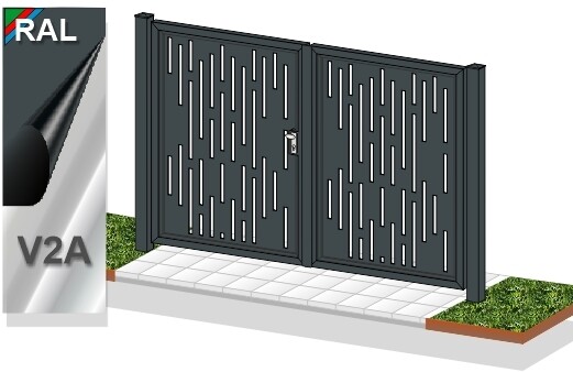 Gartentor 2-flüglig  "Laser Design Streifen 1" ALU  farbbeschichtet