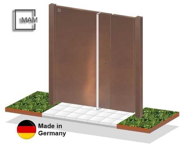Gartentür Cortenstahl "Flatt" 2-flüglig Flächenbündig Gartentür Cortenstahl "Flatt" 2-flüglig Flächenbündig
