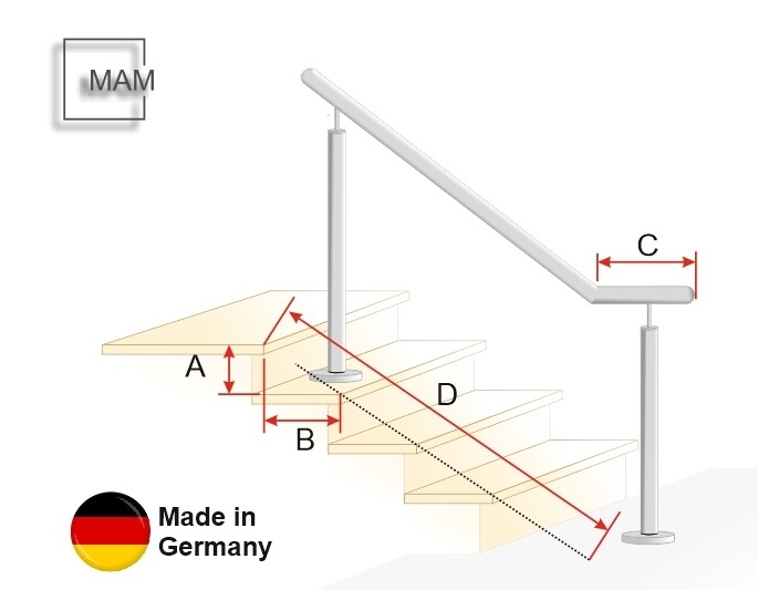 Handlauf "Stift-3" Edelstahl unten abgewinkelt