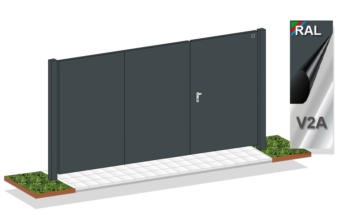 Modell Flatt Gartentor  (0258), Oberfläche: MATT      (Edelstahl+Pulverbeschichtet)