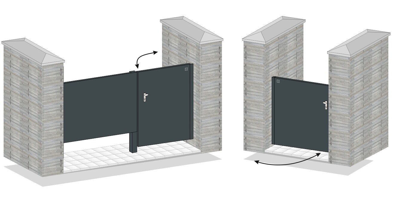 Gartentüren Flatt mit einem Zaunfeld  (0271), Oberfläche: Pulverbeschichtet MATT (Edelstahl+beschichtet)