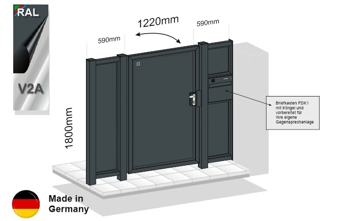 Gartentür mit Seitenteile + Briefkasten  (0286)