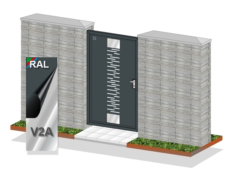 Gartentür mit Laser-Motiv  (0176.023), Modell Auswahl: Modell Gartentür "Laser Wunsch-Motiv" in RAL-7016 MATT Pulverbeschichtet