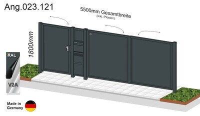 Gartentor + Tür + Briefkastensäule Modell Blickdicht (023.121)