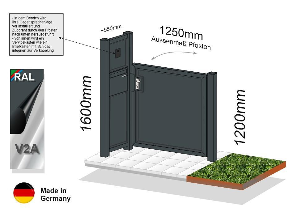 Gartentür mit Briefkastenelement für Gegnsprechanlage 023.176