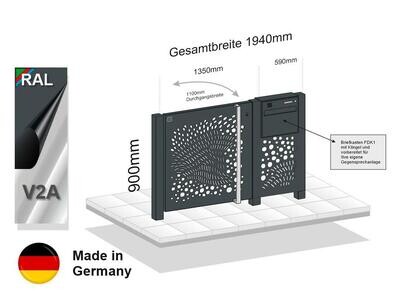 Gartentür Flatt + Laser-Optik + Briefkastenelement für Gegensprechanlage 023.195