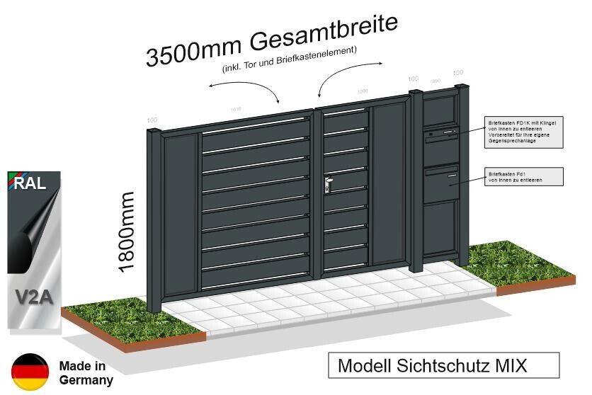 Gartentor Sichtschutz MIX  mit Briefkasten 023237