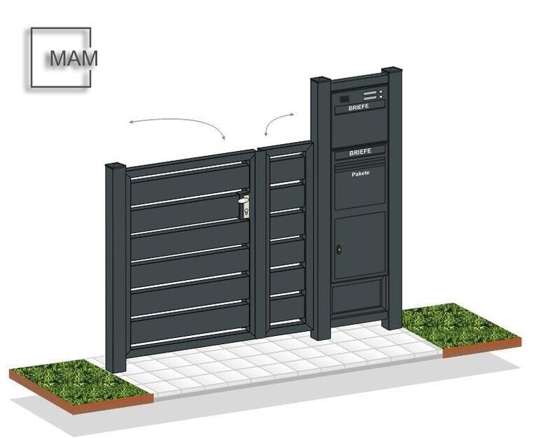 Gartentür "Sichtschutz" 2-flüglig mit Briefkasten und Paketbox