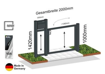 Gartentür 1-flüglig eigene Füllung mit Briefkasten   023261