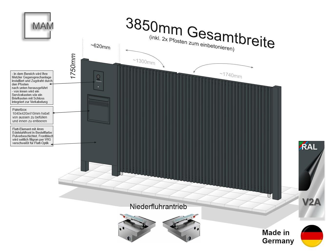 Gartentor Modell Blickdicht mit Paketbox und Video-Element 023.265