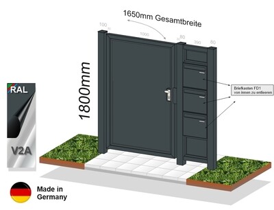 Gartentür Blickdicht mit Briefkasten  024342