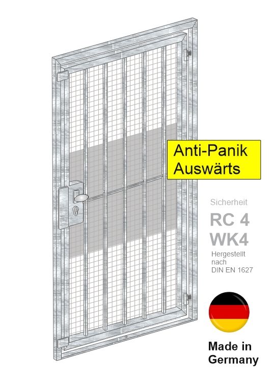 Gittertür mit Anti-Panik Schloss "Vertikalstab"  Stahl verzinkt wahlweise beschichtet