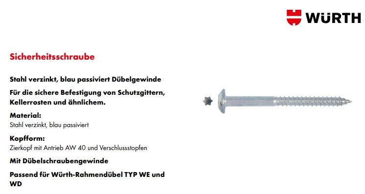 Fenstergitter Montageset Sicherheitsschrauben verzinkt