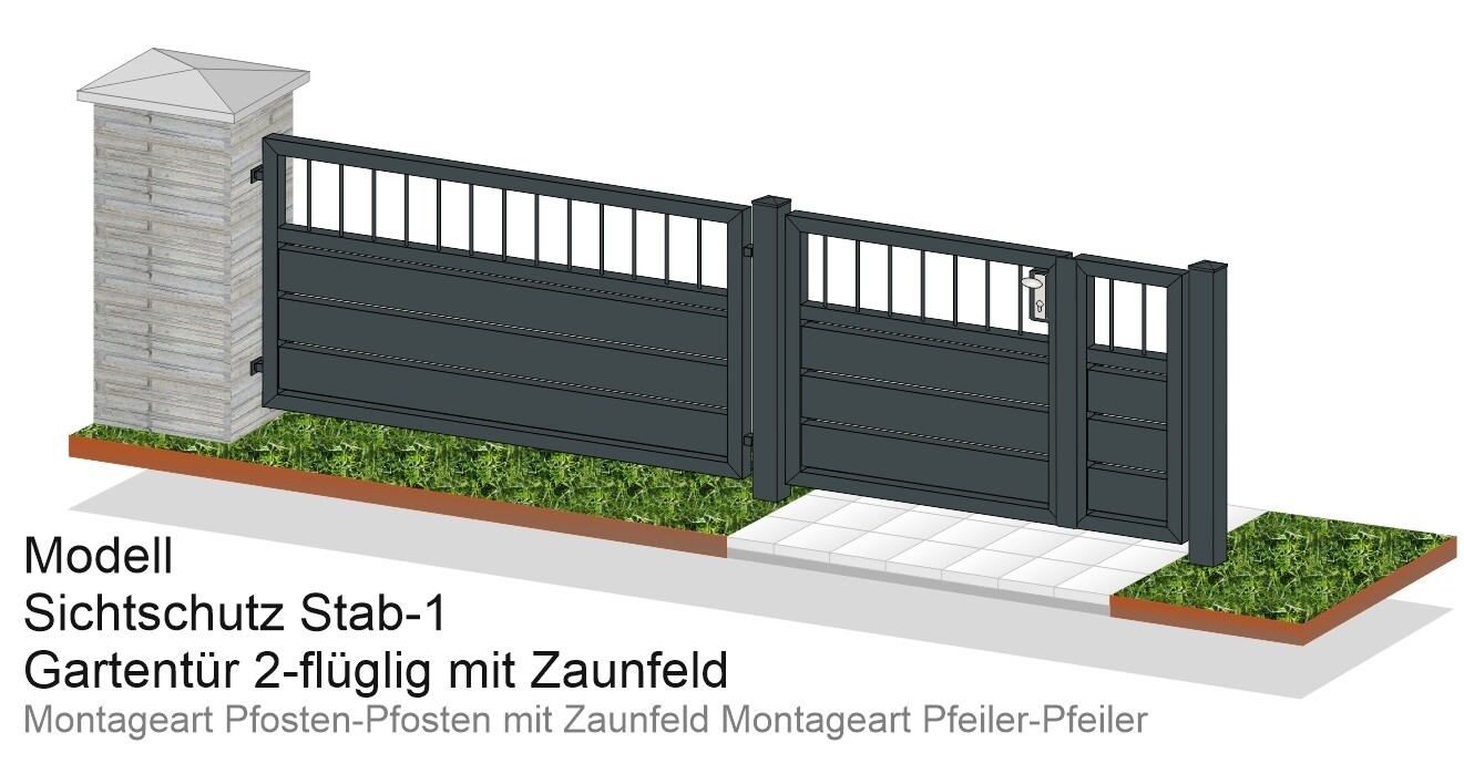 Gartentür "Sichtschutz Stab-1" 2-flüglig ALU farbbeschichtet