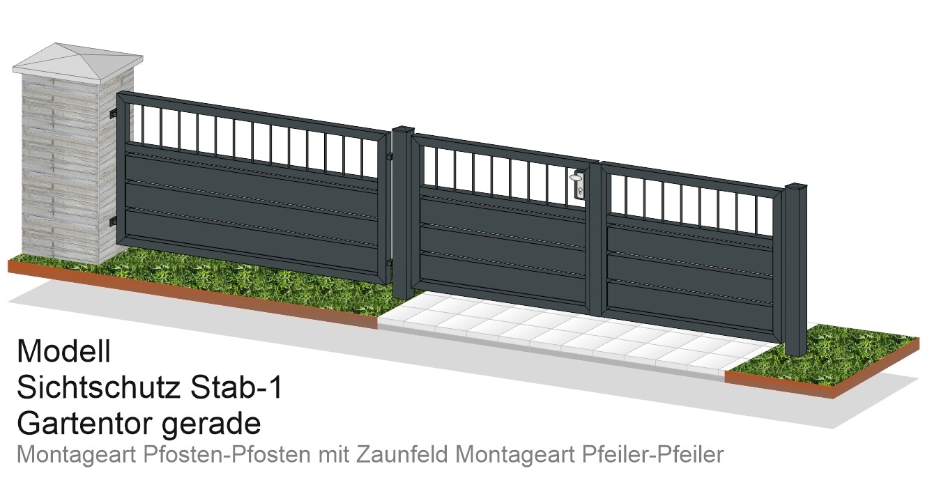 Gartentor "Sichtschutz Stab-1" 2-flüglig ALU farbbeschichtet