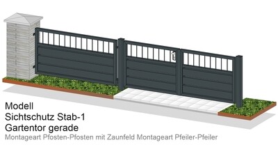 Gartentor "Sichtschutz Stab-1" 2-flüglig ALU farbbeschichtet