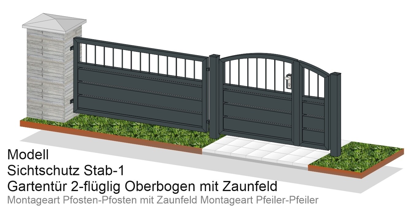 Gartentür "Sichtschutz Stab-1 OB" ALU farbbeschichtet