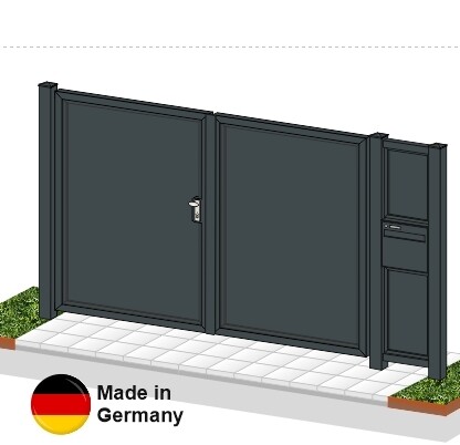 Gartentor "Blickdicht mit Briefkasten" 2-flüglig farbbeschichtet