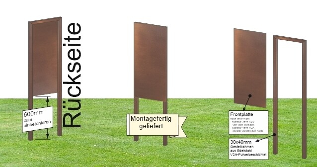 Gartenstele Design Cortenstahl-Optik Blickdicht ALU und Edelstahl