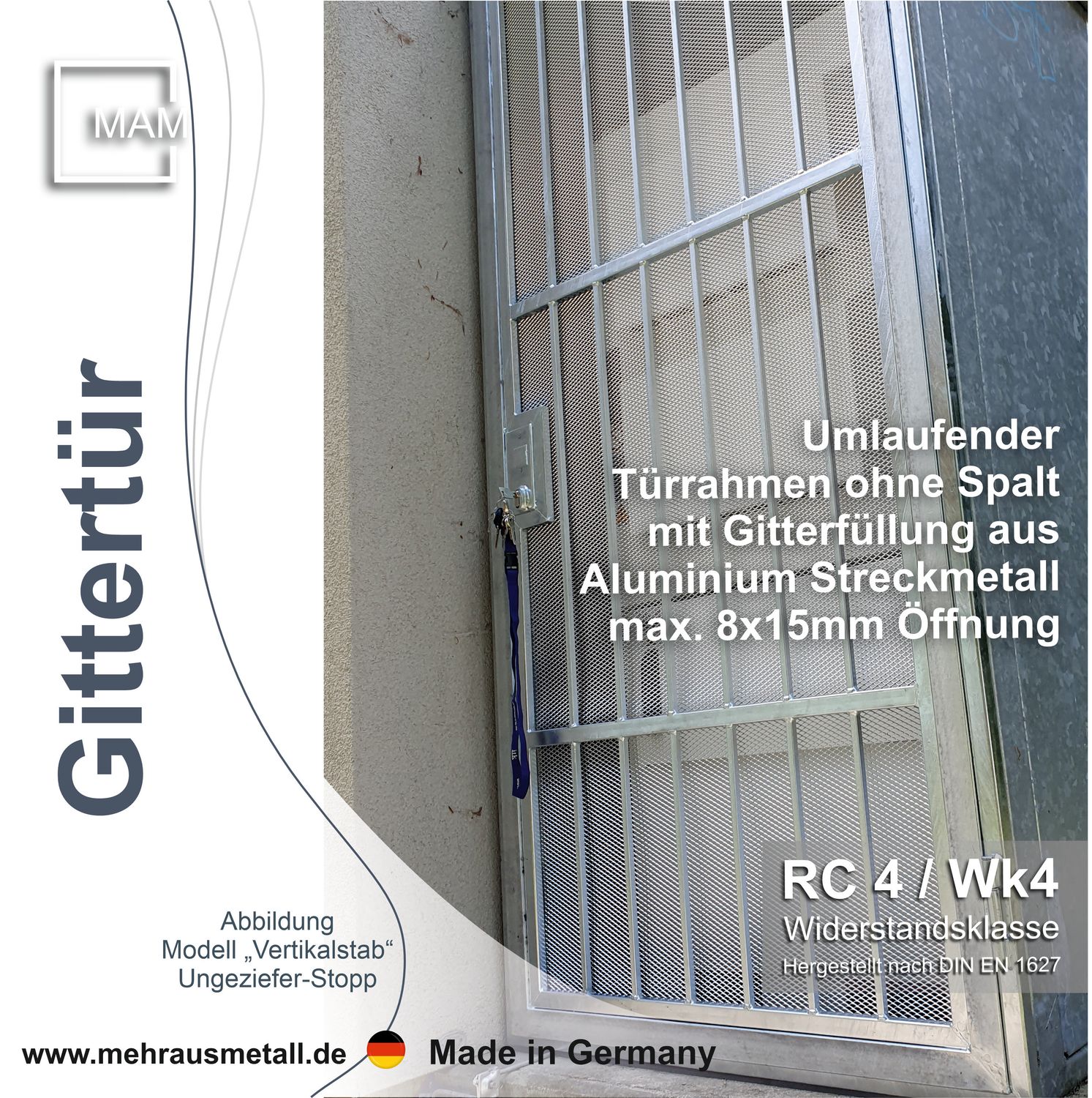 Gittertür  "Vertikalstab"  Ungeziefer Stopp - Stahl verzinkt wahlweise beschichtet