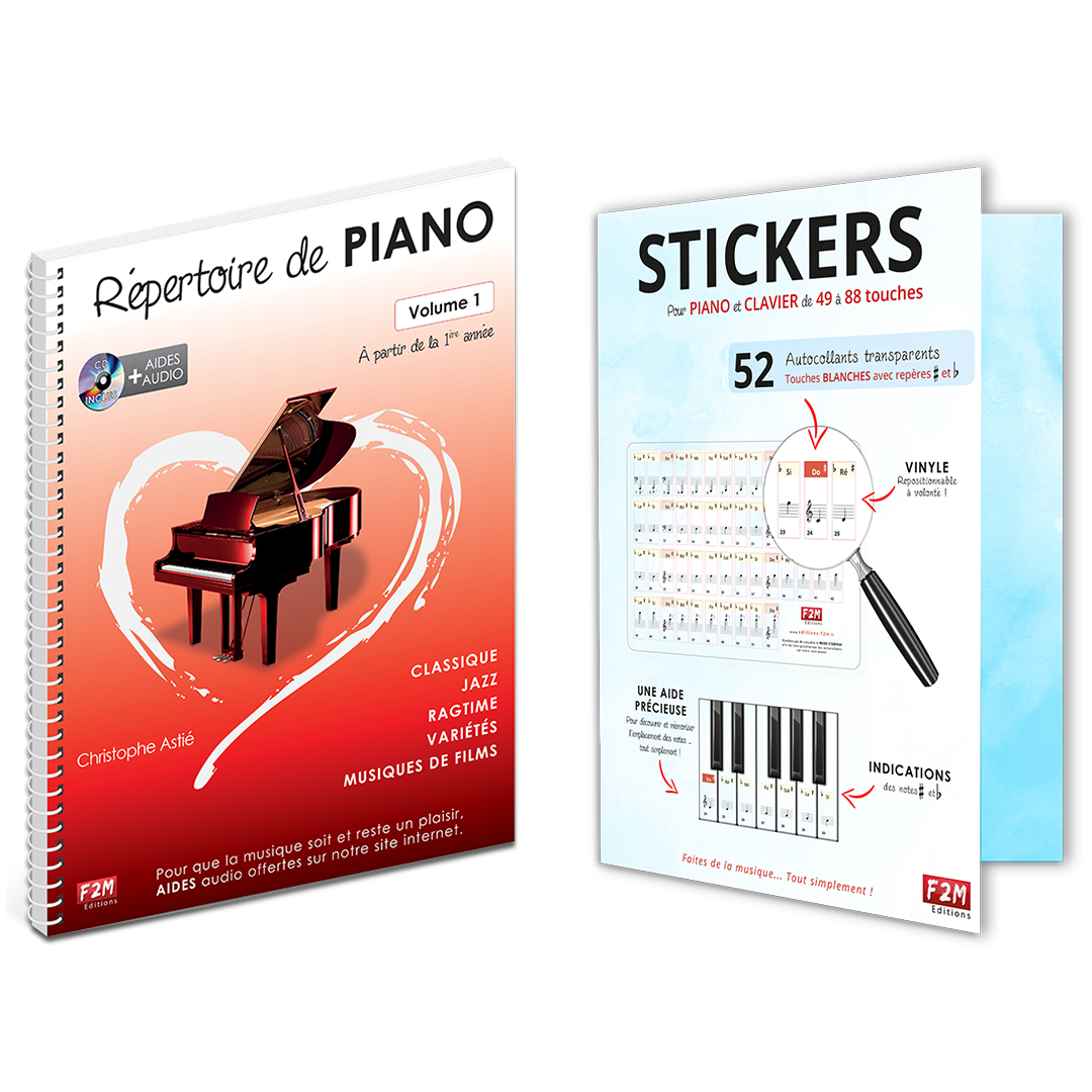 Offre DUO - Répertoire de PIANO - Vol 1 + Stickers pour PIANO et CLAVIER de 49 à 88 touches