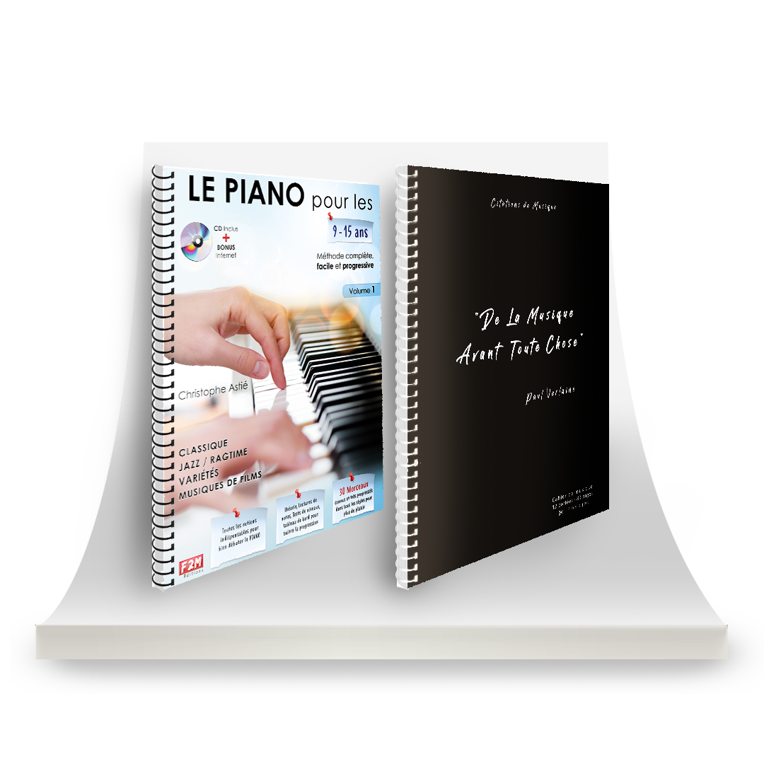 Offre DUO - LE PIANO pour les 9/15 Ans - Vol 1 + Cahier de musique Verlaine - 12 Portées - 80 pages prédécoupées