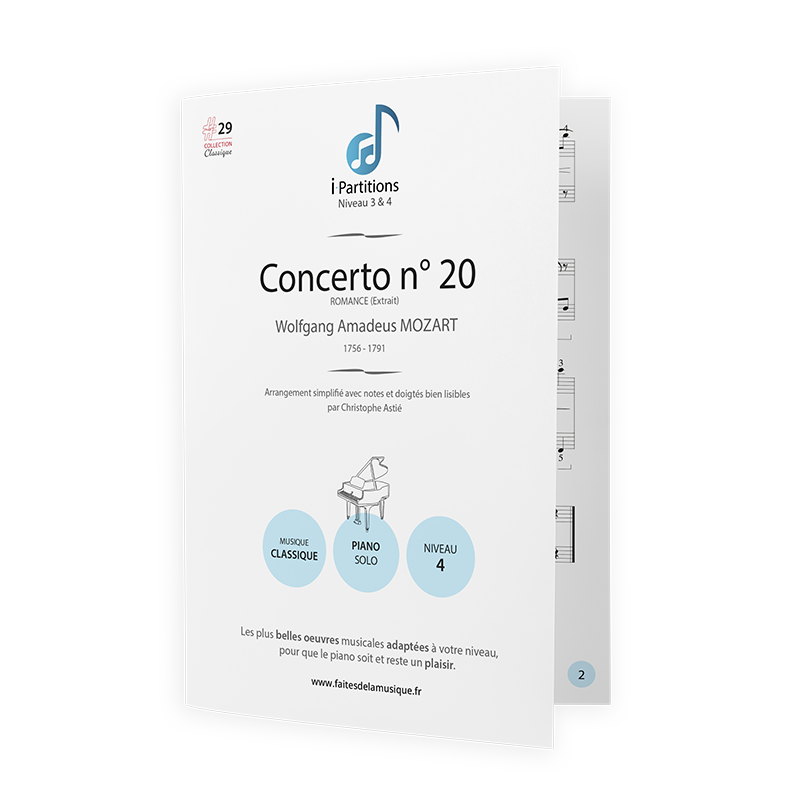Wolfgang Amadeus MOZART - Concerto n°20 (Extrait de Romance) - I-Partitions - NIVEAU 4