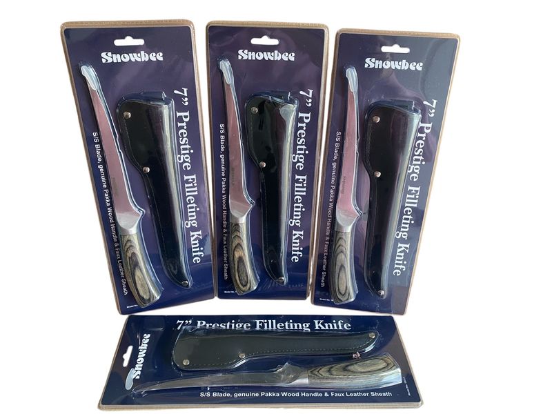 Snowbee 7&quot; Prestige Filleting Knife with S/S Blade, Genuine Pakka Wood Handle and Faux Leather Sheath