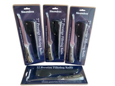 Snowbee 7&quot; Prestige Filleting Knife with S/S Blade, Genuine Pakka Wood Handle and Faux Leather Sheath