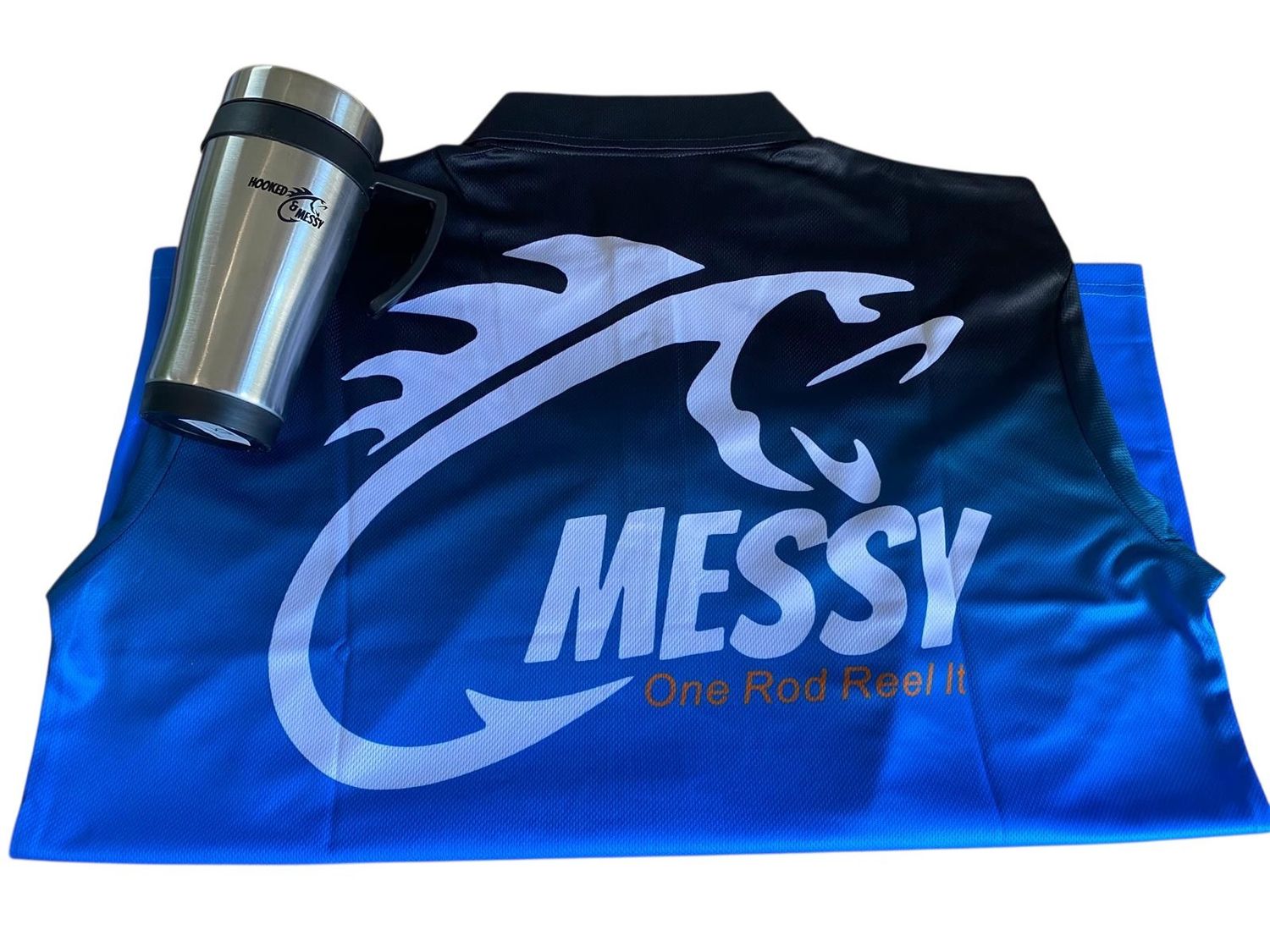 Hooked and Messy Long Sleeve Polo Shirt and Cup Combo